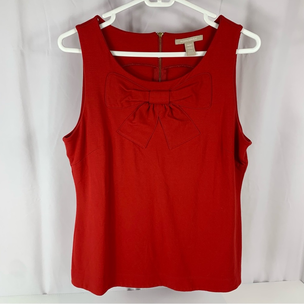 Banana Republic Women's Top Red Sleeveless Bow Front Zipper Back Size Medium